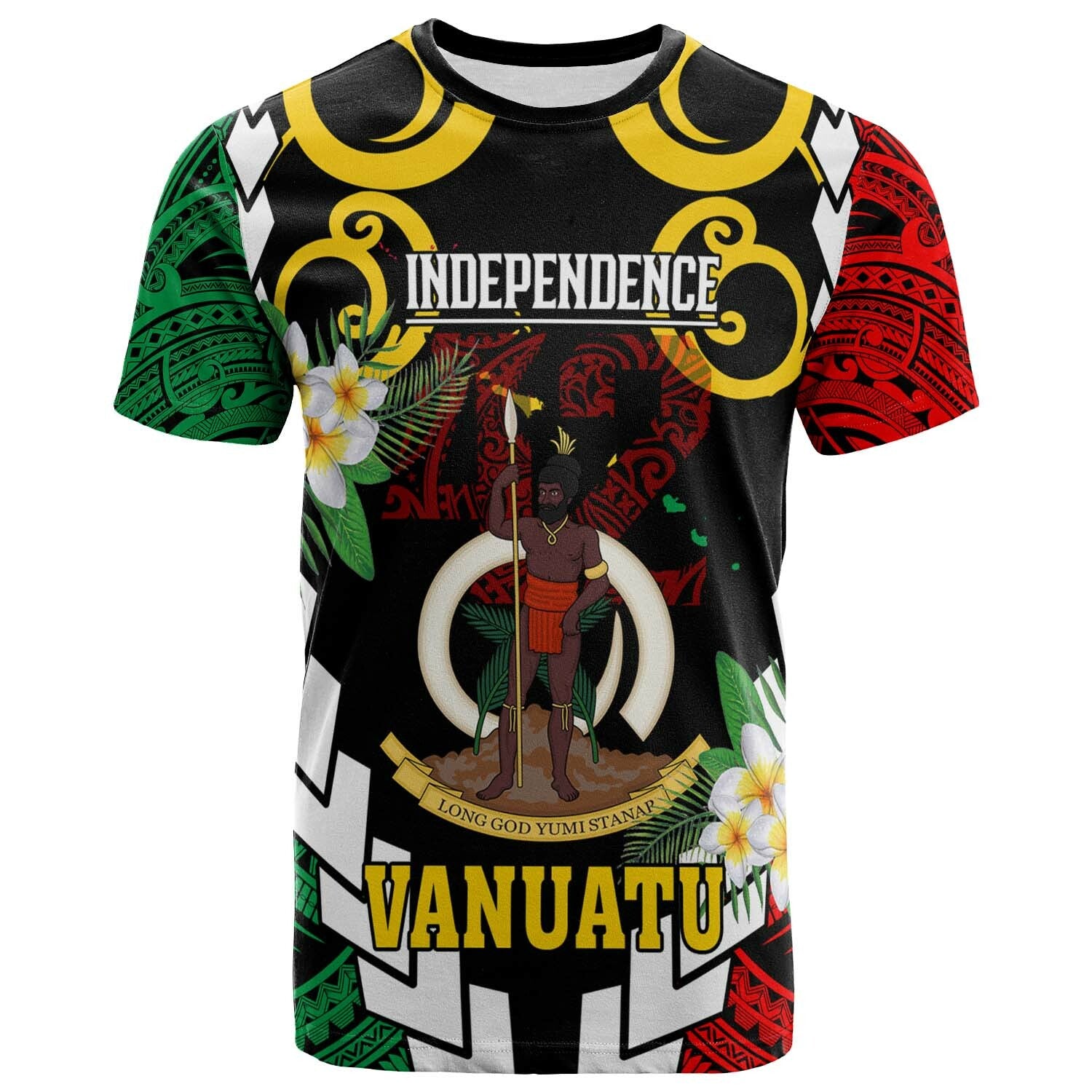 Vanuatu T Shirt Custom Vanuatu Independence Anniversary Plumeria Flower and Polynesian Patterns T Shirt LT10 Green - Polynesian Pride