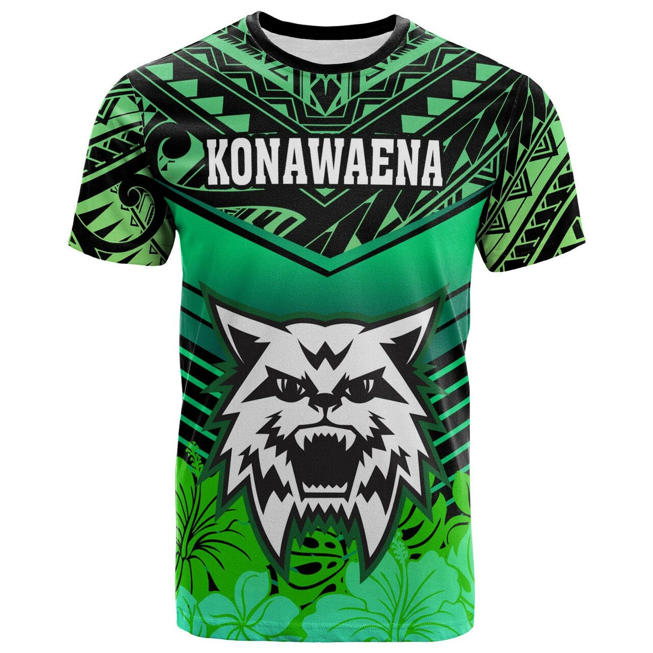 Hawaii Custom T Shirt Konawaena High School with Polynesian Patterns LT10 Green - Polynesian Pride