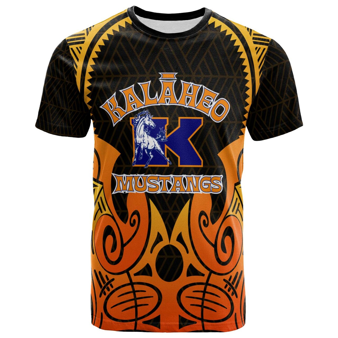 Hawaii Custom Polynesian T Shirt Kalaheo High School with Tribal Patterns LT10 Orange - Polynesian Pride