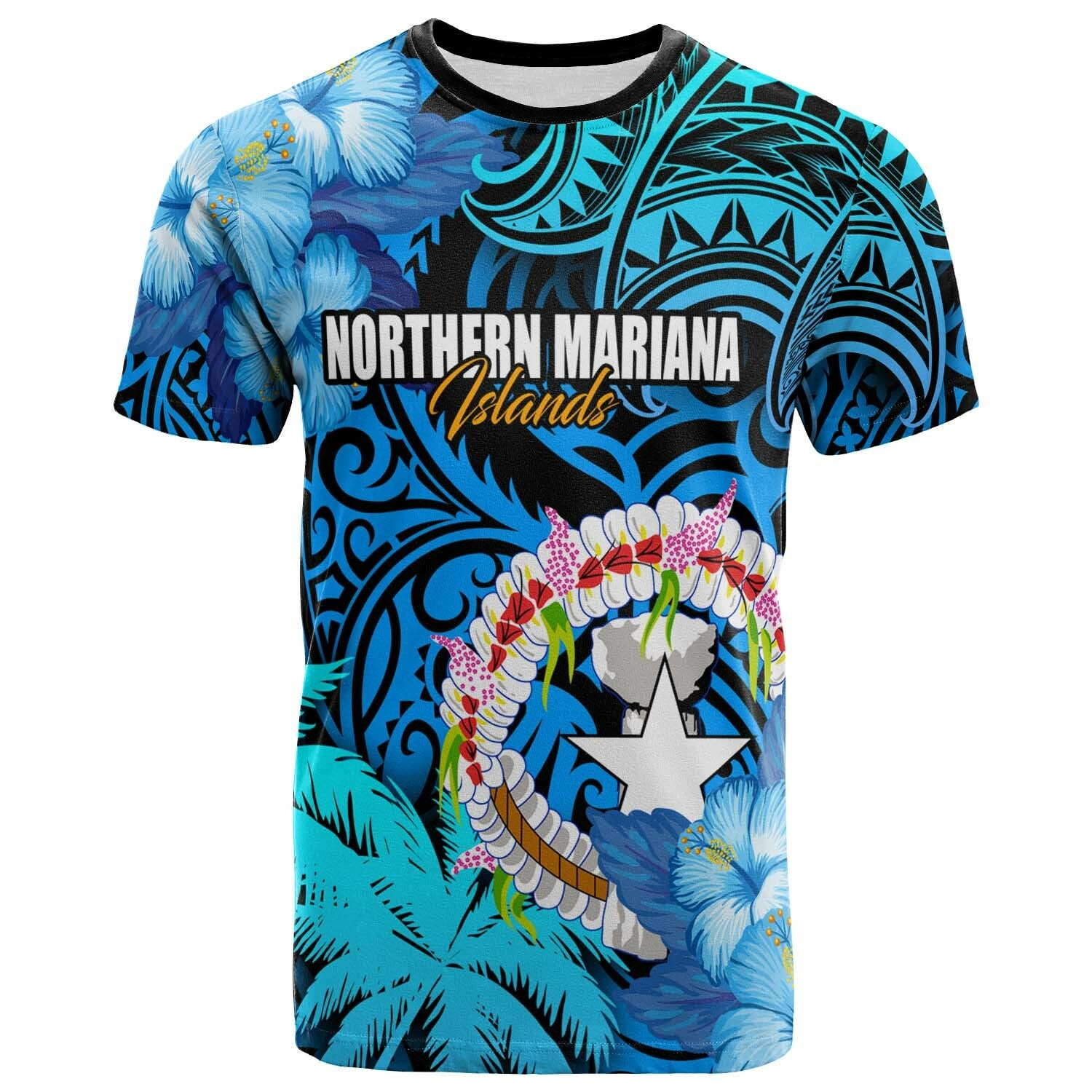 Northern Mariana Islands T shirt CNMI Polynesian Culture with Hibicus Tropical Flower LT10 Blue - Polynesian Pride