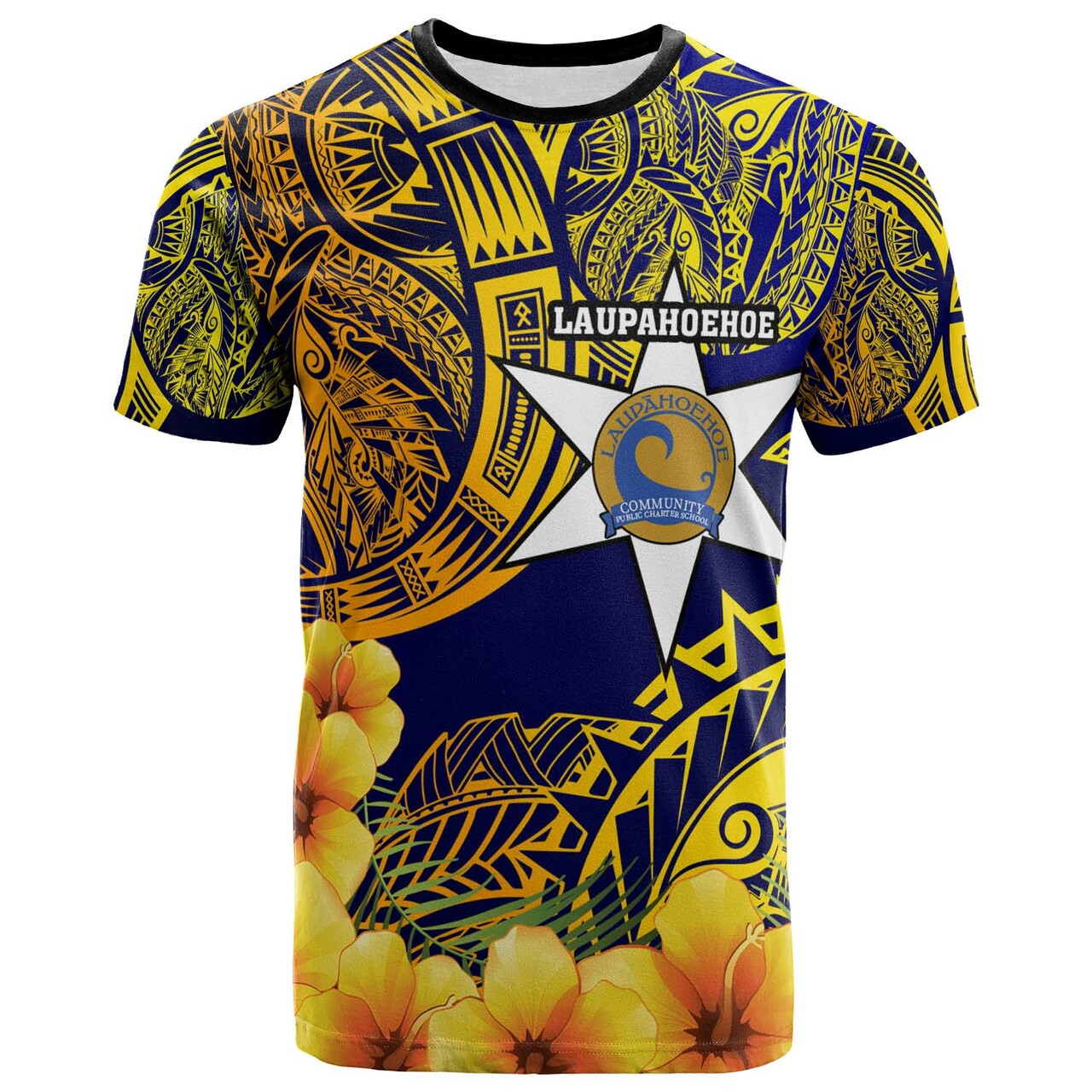 Hawaii Custom T Shirt Lauphoehoe Community Public Charter School with Polynesian and HIbicus Flower LT10 Yellow - Polynesian Pride