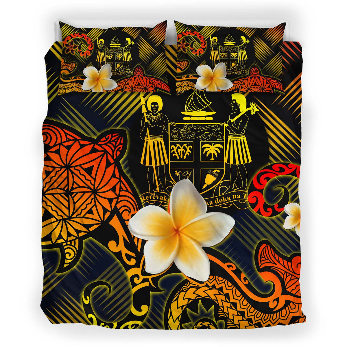 Fiji Polynesian Bedding Set - Lauhala Turtle Plumeria Tropical - Polynesian Pride