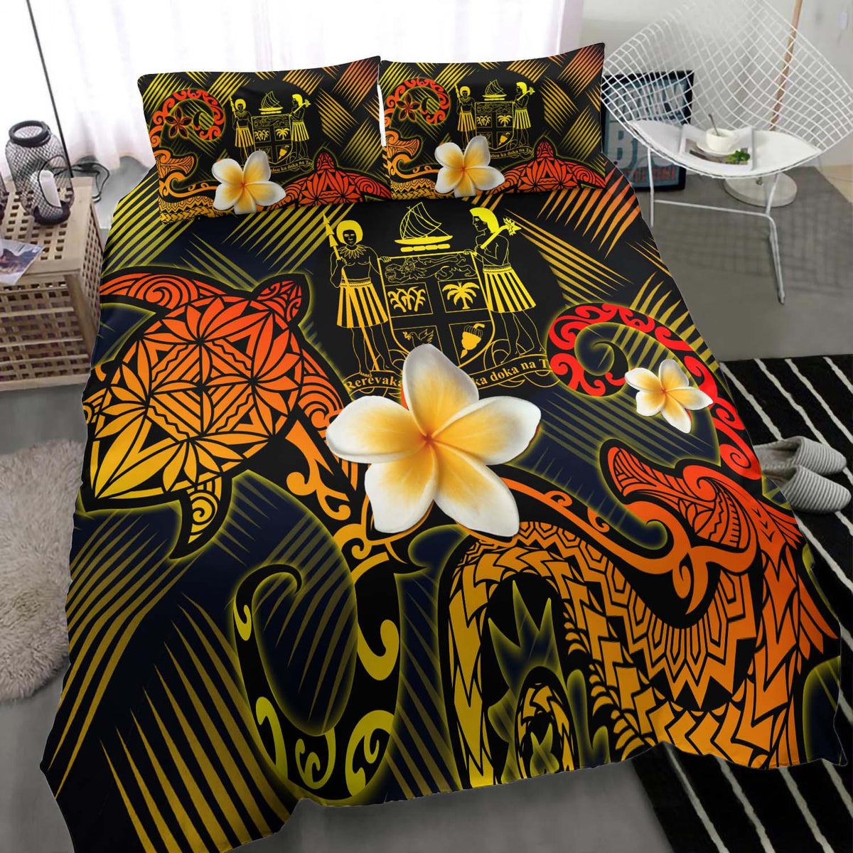 Fiji Polynesian Bedding Set - Lauhala Turtle Plumeria Tropical - Polynesian Pride