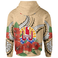 Tahiti Polynesian Zip up Hoodie Hibiscus Coat of Arm Beige - Polynesian Pride