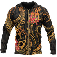 Guam Polynesian Zip up Hoodie Gold Plumeria Unisex GOLD - Polynesian Pride