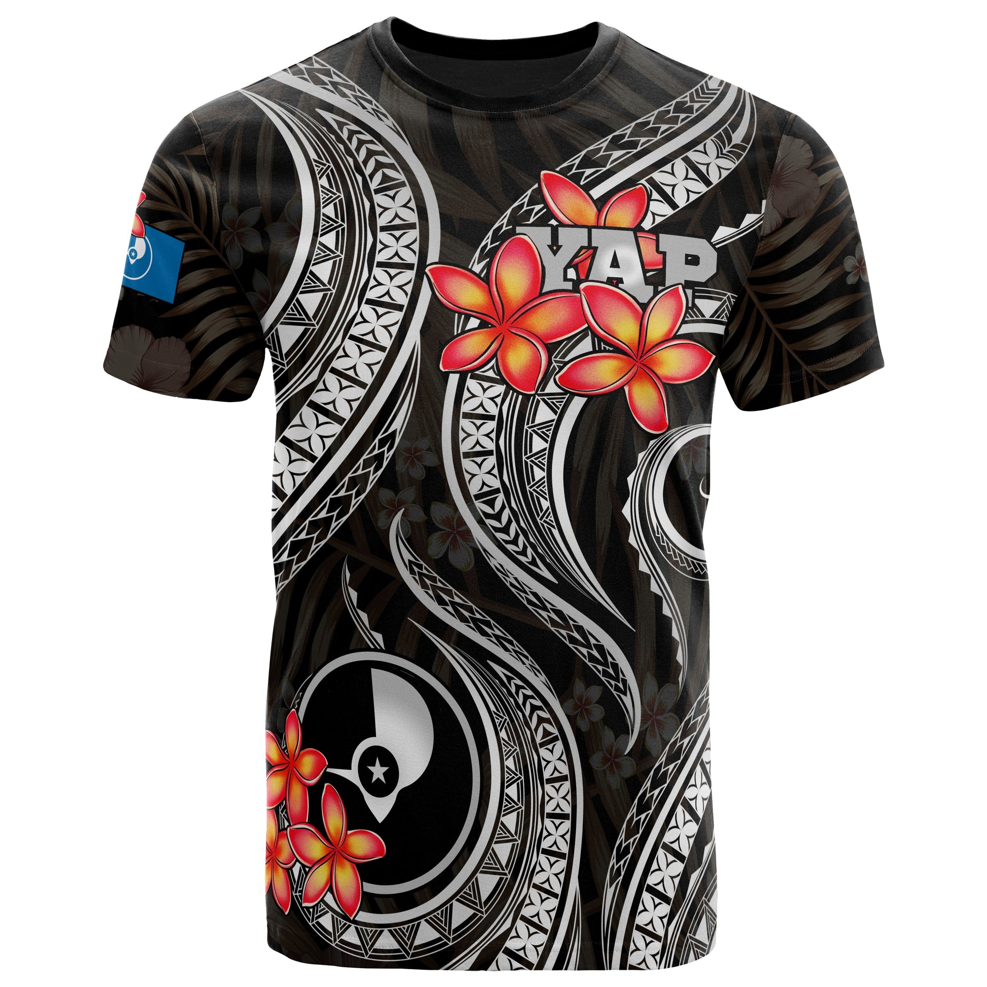 Yap Micronesian T Shirt Black Plumeria Unisex BLACK - Polynesian Pride