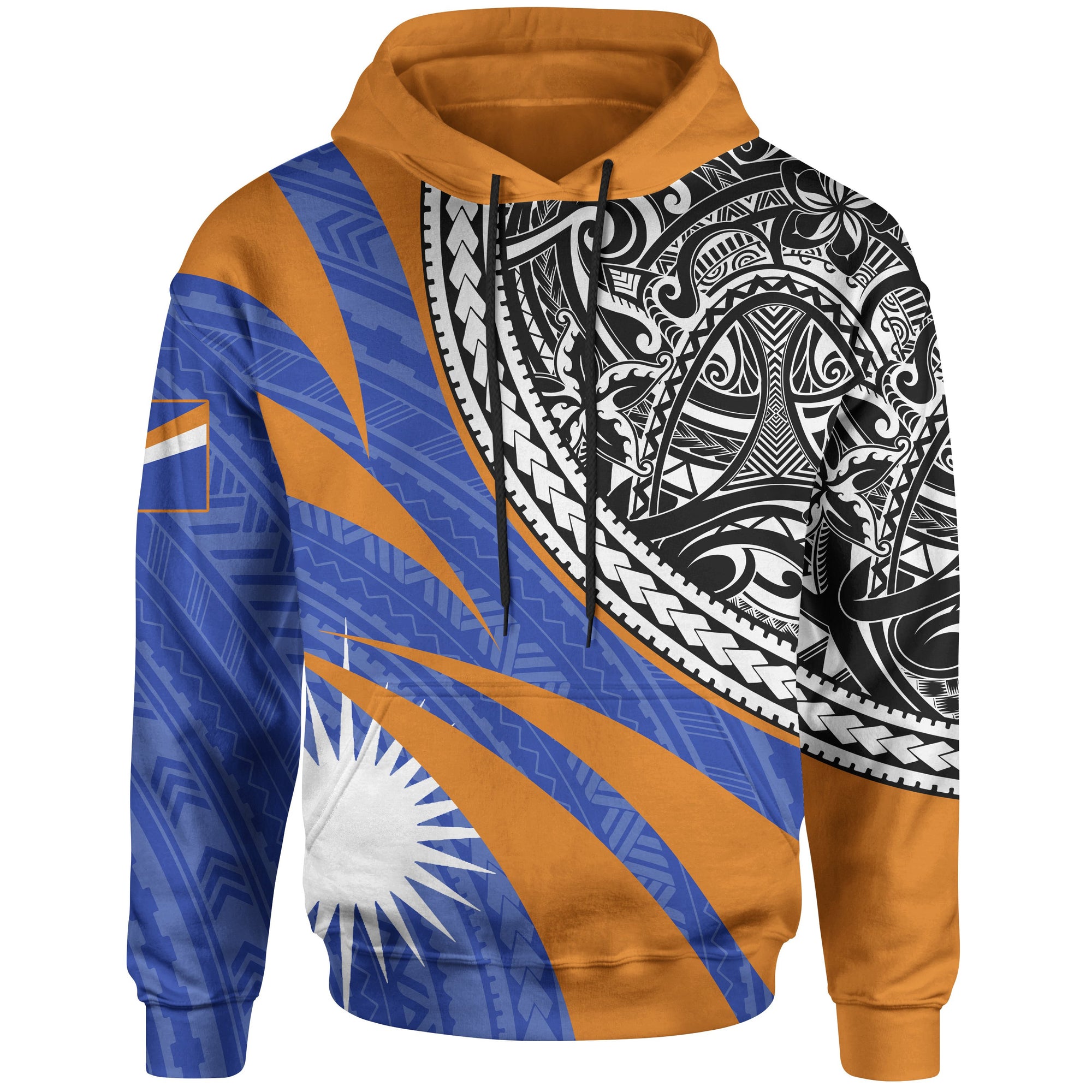 Marshall Islands Polynesian Hoodie Floral Pattern Unisex BLUE ORANGE - Polynesian Pride