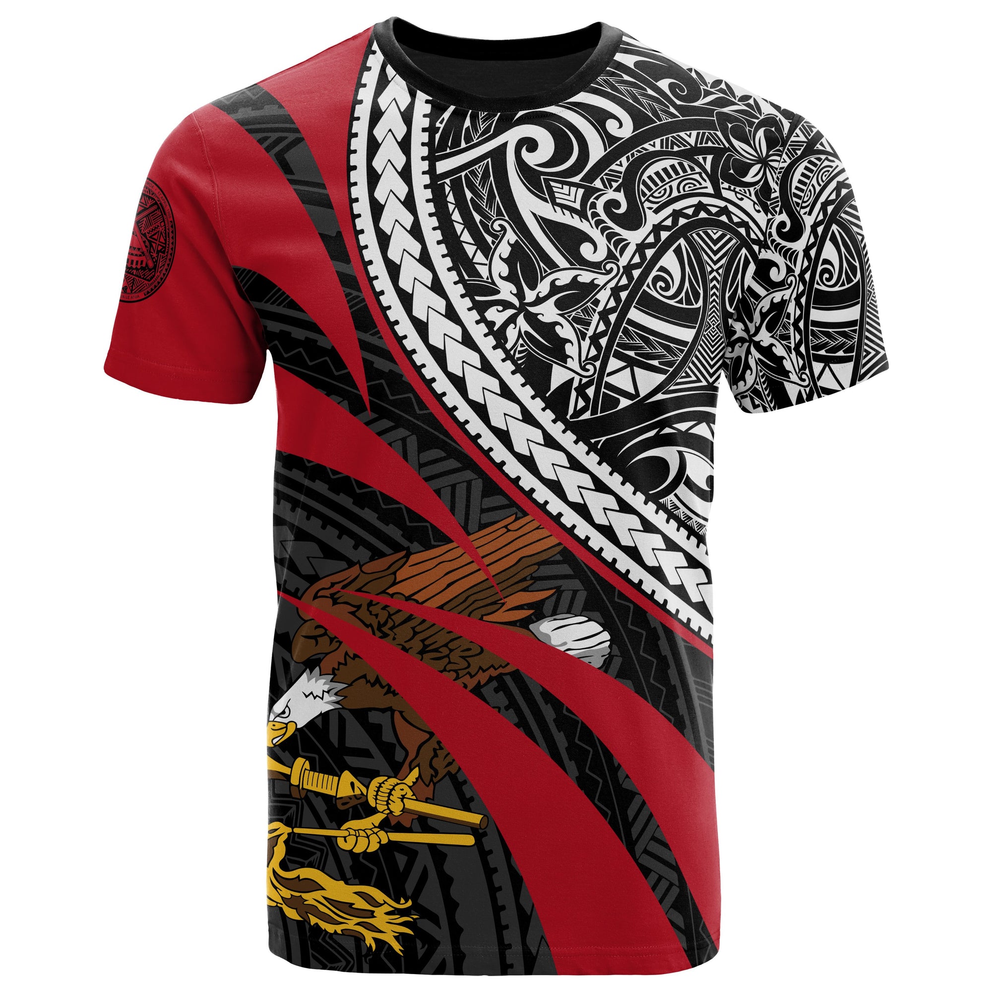 American Samoa Polynesian T Shirt Black Red Floral Pattern Unisex Art - Polynesian Pride