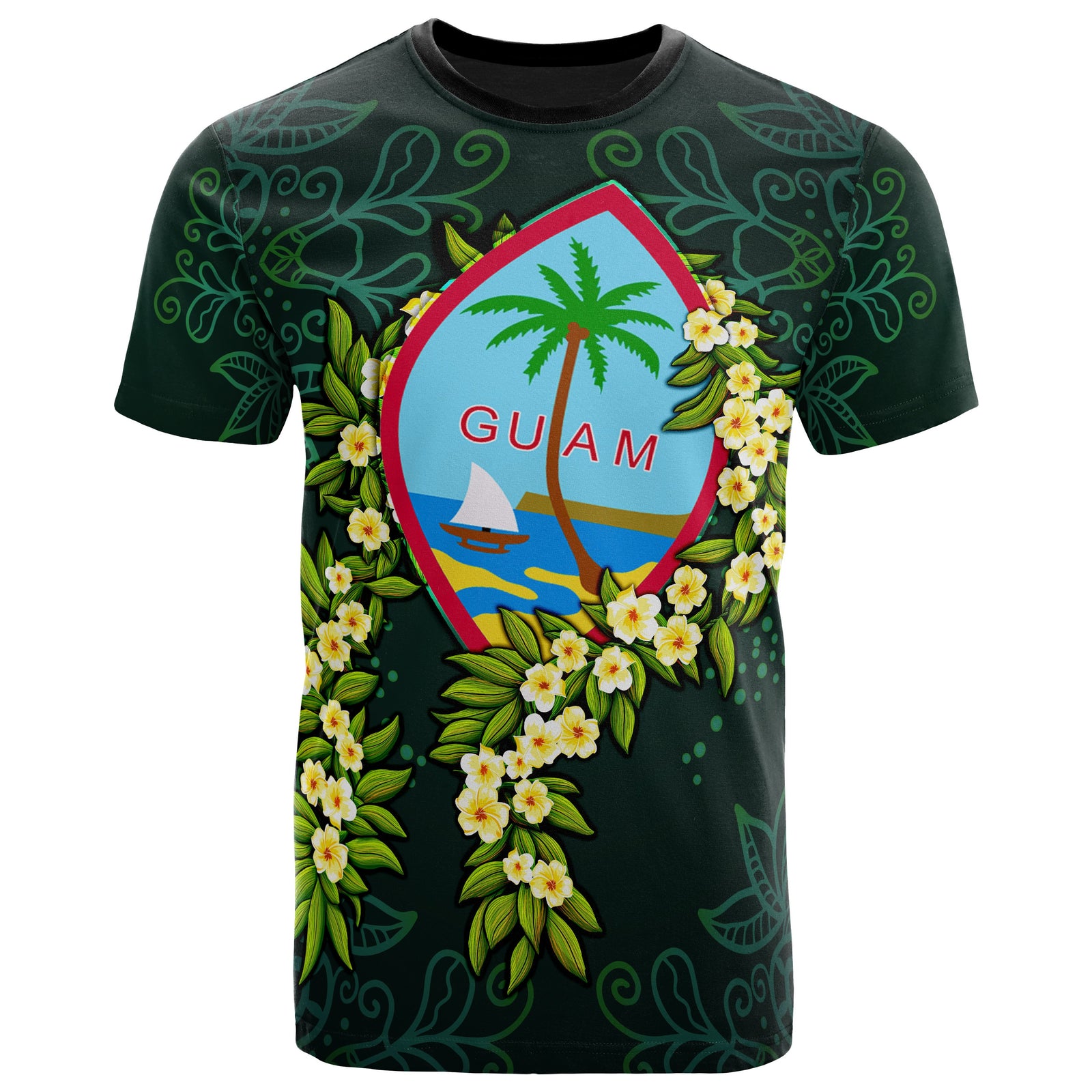 Guam Polynesian T Shirt Ti Leaf Lei Turtle Unisex GREEN - Polynesian Pride