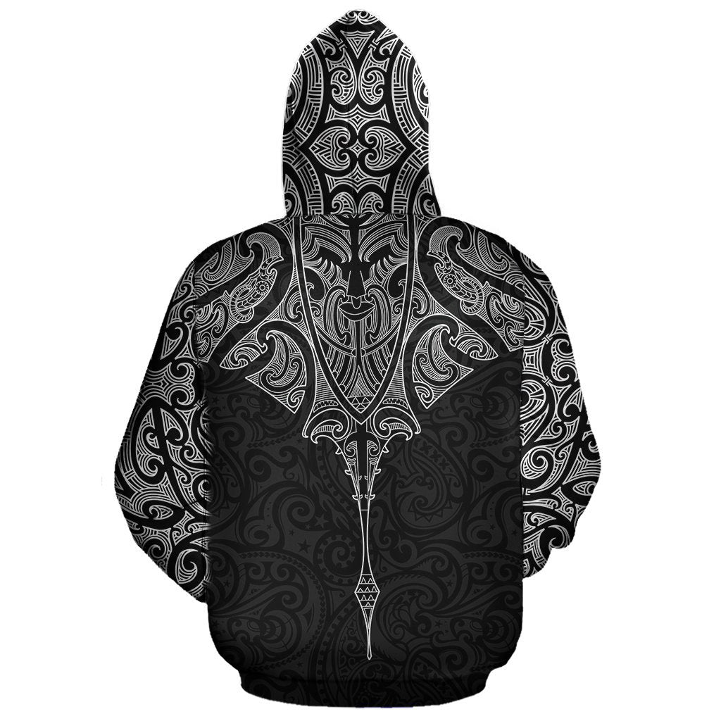 Aotearoa Zip up Hoodie Manta Maori Ta Moko - Polynesian Pride
