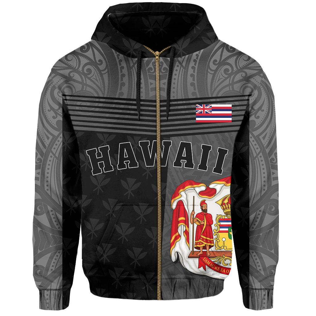 Hawaii King State Polynesian Zipper Hoodie Gray Mult - Polynesian Pride