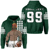 Personalize Hawaii Warrior Football Hoodie (Zipper) 2020 Champion AH Unisex Green - Polynesian Pride