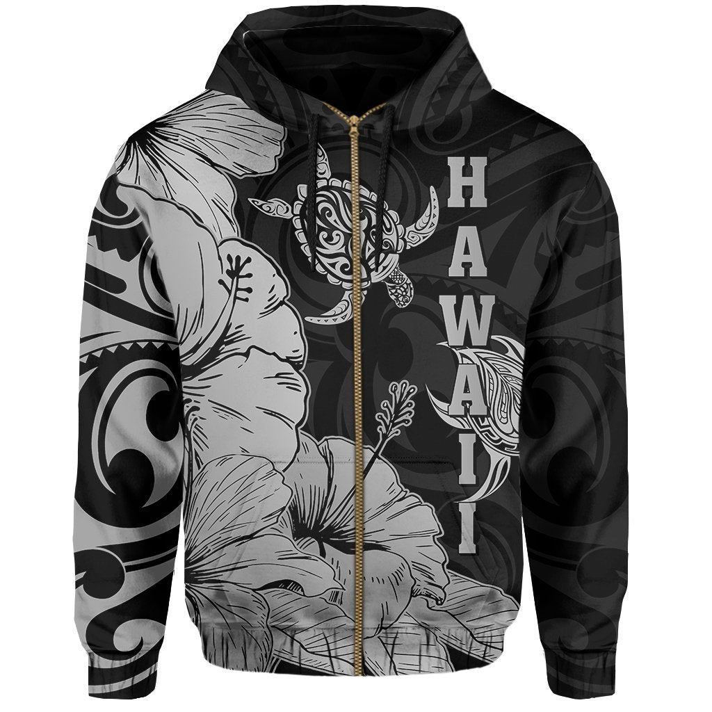 Hawaii Turtle Hoodie (Zipper) Polynesian Hibiscus Art Ver 2.0 Gray - Polynesian Pride