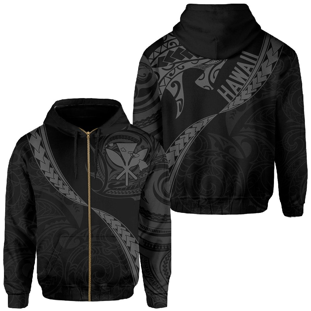 Hawaiian Kanaka Hoodie (Zipper) Mano Kihikihi Gray Unisex Gray - Polynesian Pride