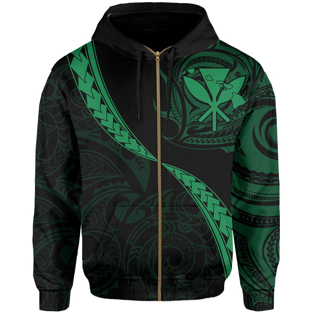 Hawaiian Kanaka Hoodie (Zipper) Mano Kihikihi Green - Polynesian Pride