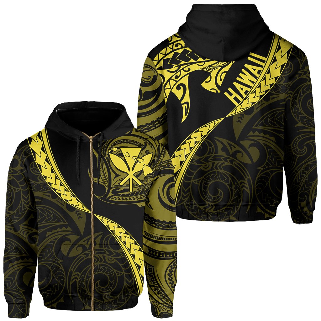 Hawaiian Kanaka Hoodie (Zipper) Mano Kihikihi Yellow Unisex Yellow - Polynesian Pride