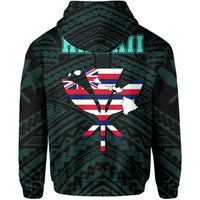 Hawaiian Kanaka Hoodie (Zipper) Heart Tattoo Turquoise - Polynesian Pride