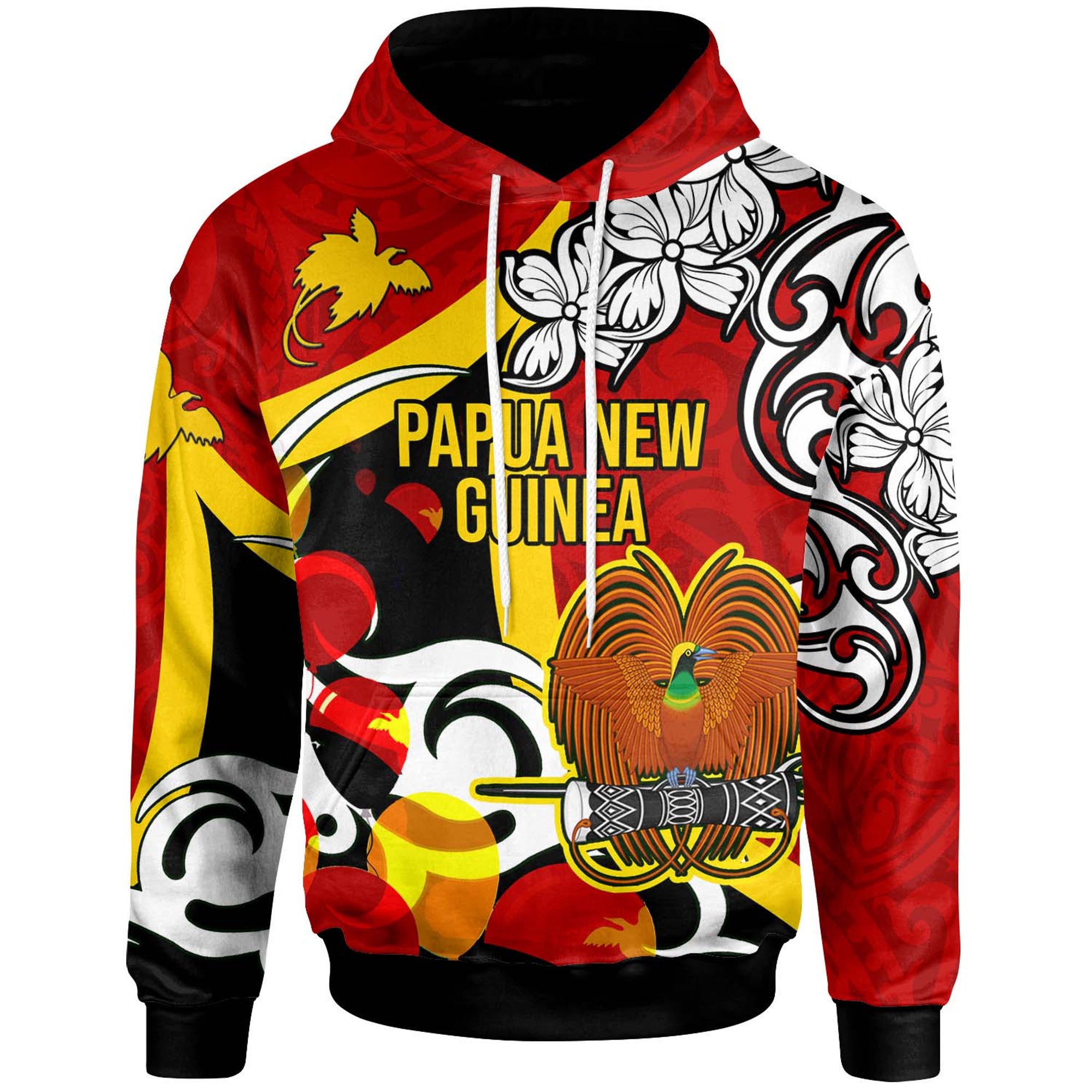 Papua New Guinea Hoodie Custom Coat of Arms PNG with Polynesian Culture Hoodie Red - Polynesian Pride