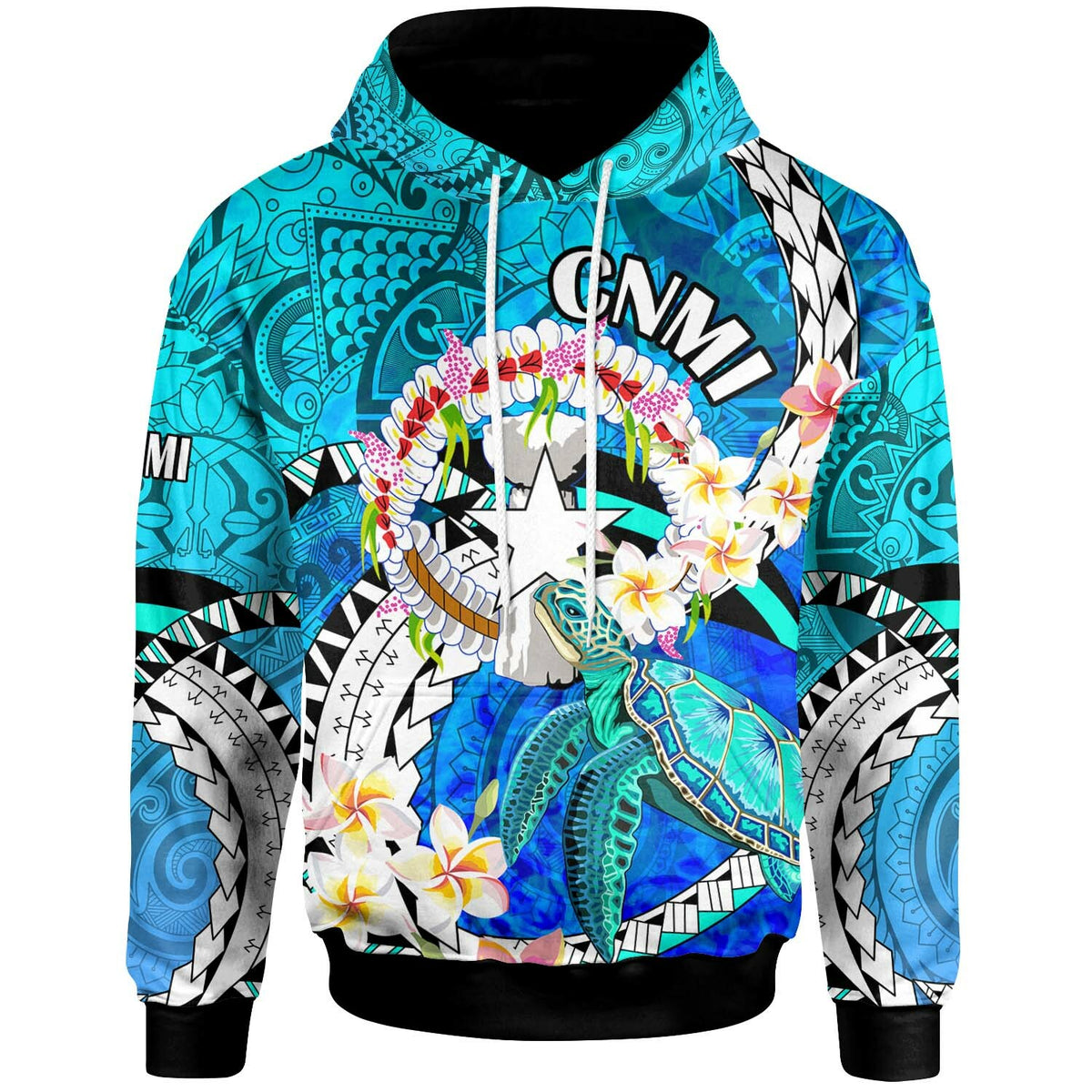 Northern Mariana Islands Hoodie CNMI Polynesian Culture with Turtle and Plumeria Hoodie LT10 Blue - Polynesian Pride