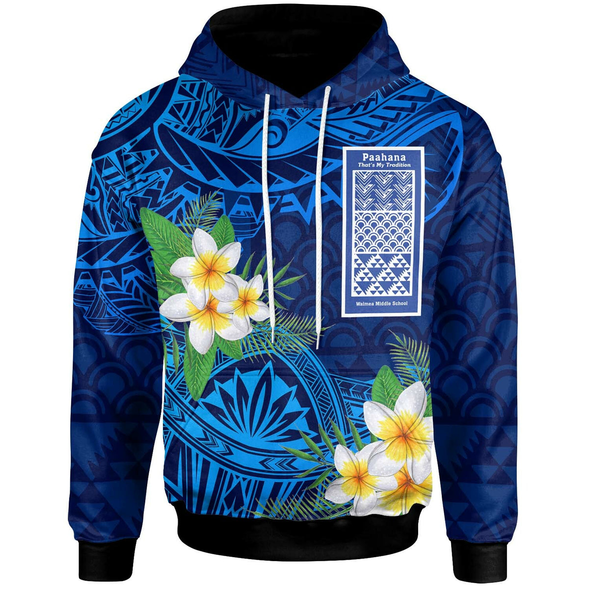 Hawaii Polynesian Hoodie Waimea Middle Public Conversion Charter School Polynesian Patterns LT10 Blue - Polynesian Pride