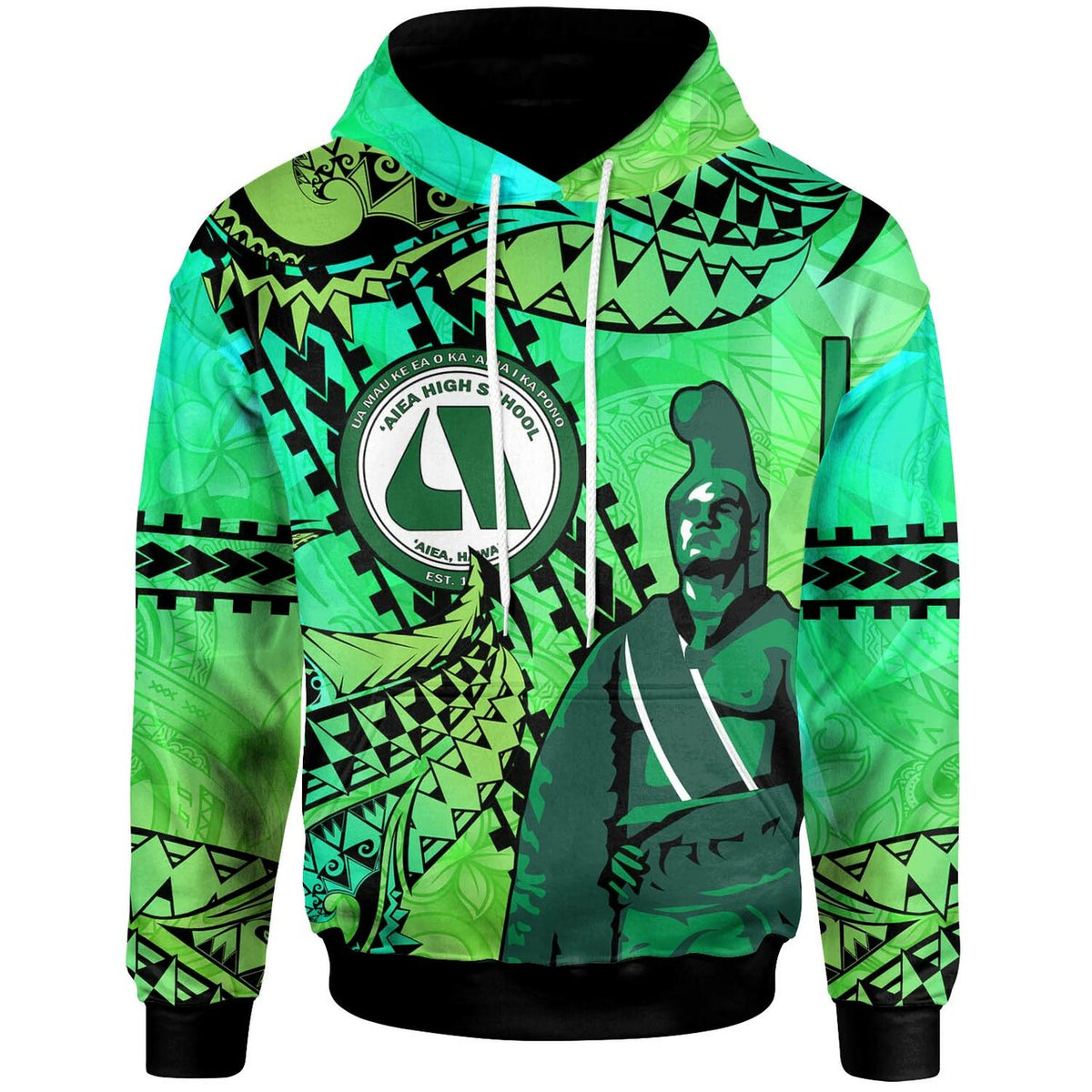 Hawaii Custom Hoodie Aiea High School Home of The Na Alii Tribal Pattern LT10 Green - Polynesian Pride