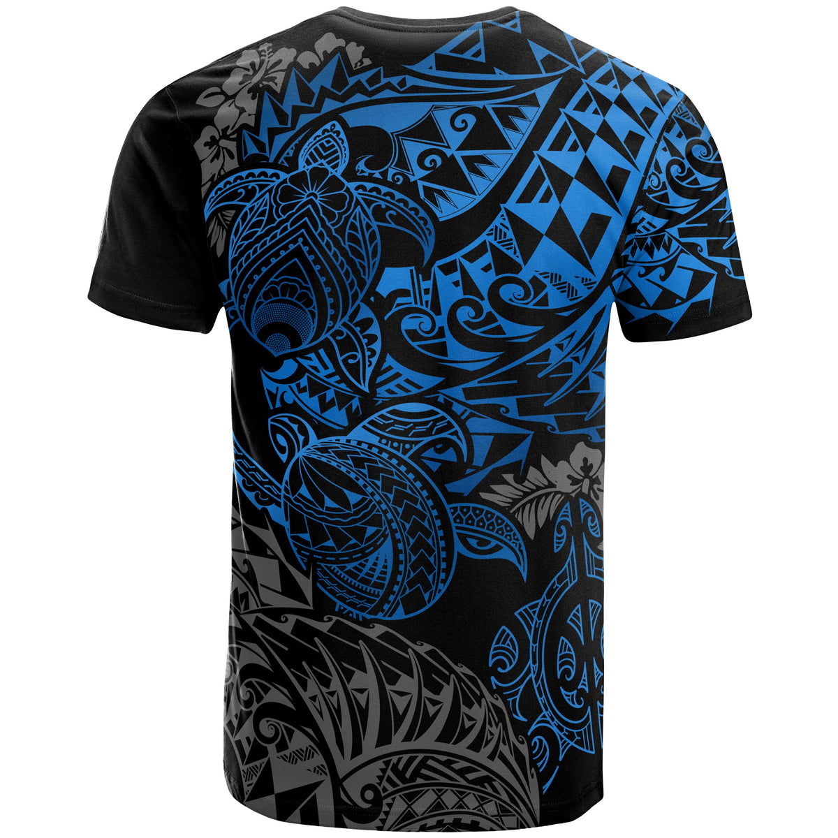 Guam Polynesian T Shirt Guam Coat of Arms Blue Turtle Flowing - Polynesian Pride
