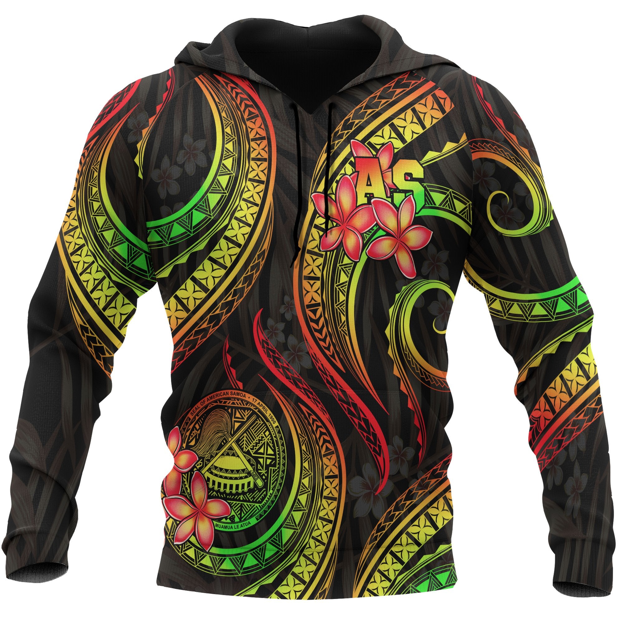 American Samoa Polynesian Hoodie Reggae Plumeria Unisex REGGAE - Polynesian Pride