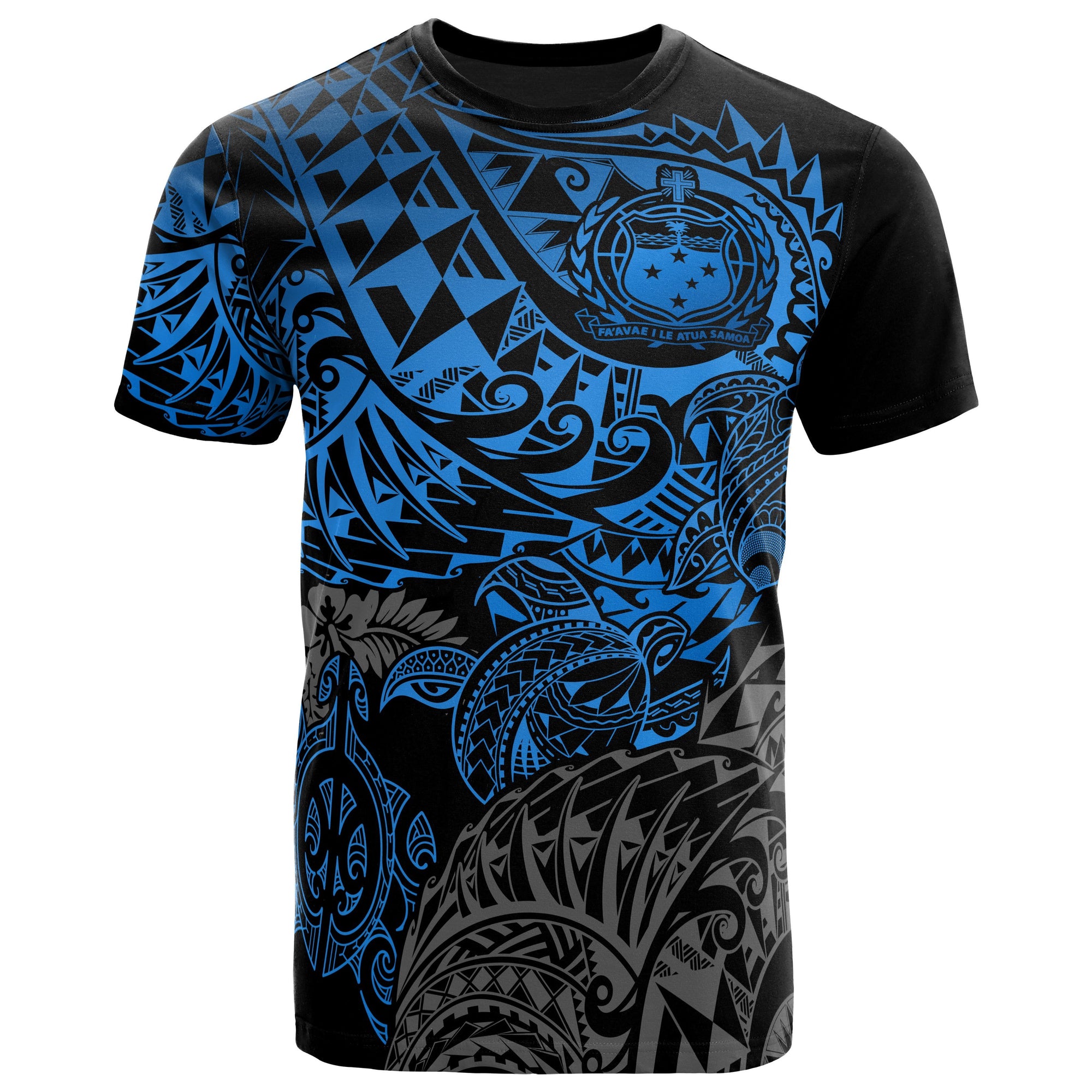 Samoa Polynesian T Shirt Samoa Coat Of Arms Blue Turtle Flowing Unisex Blue - Polynesian Pride