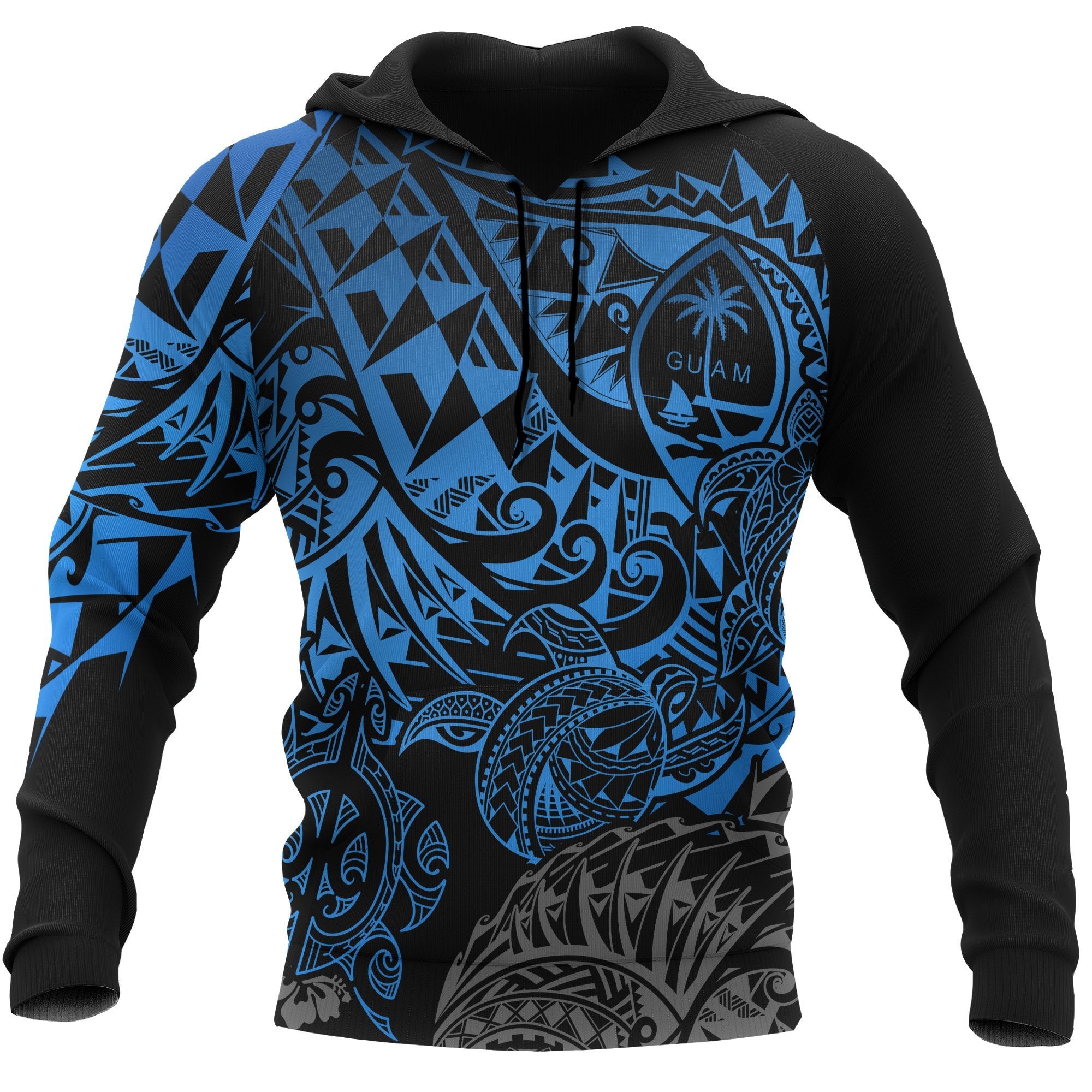 Guam Polynesian Hoodie Blue Turtle Flowing Unisex Blue - Polynesian Pride