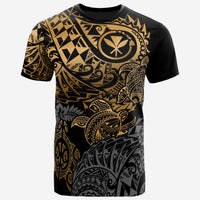 Hawaii T Shirt Polynesian Gold Kanaka Maoli Turtle Hibiscus Flowing Unisex GOLD - Polynesian Pride