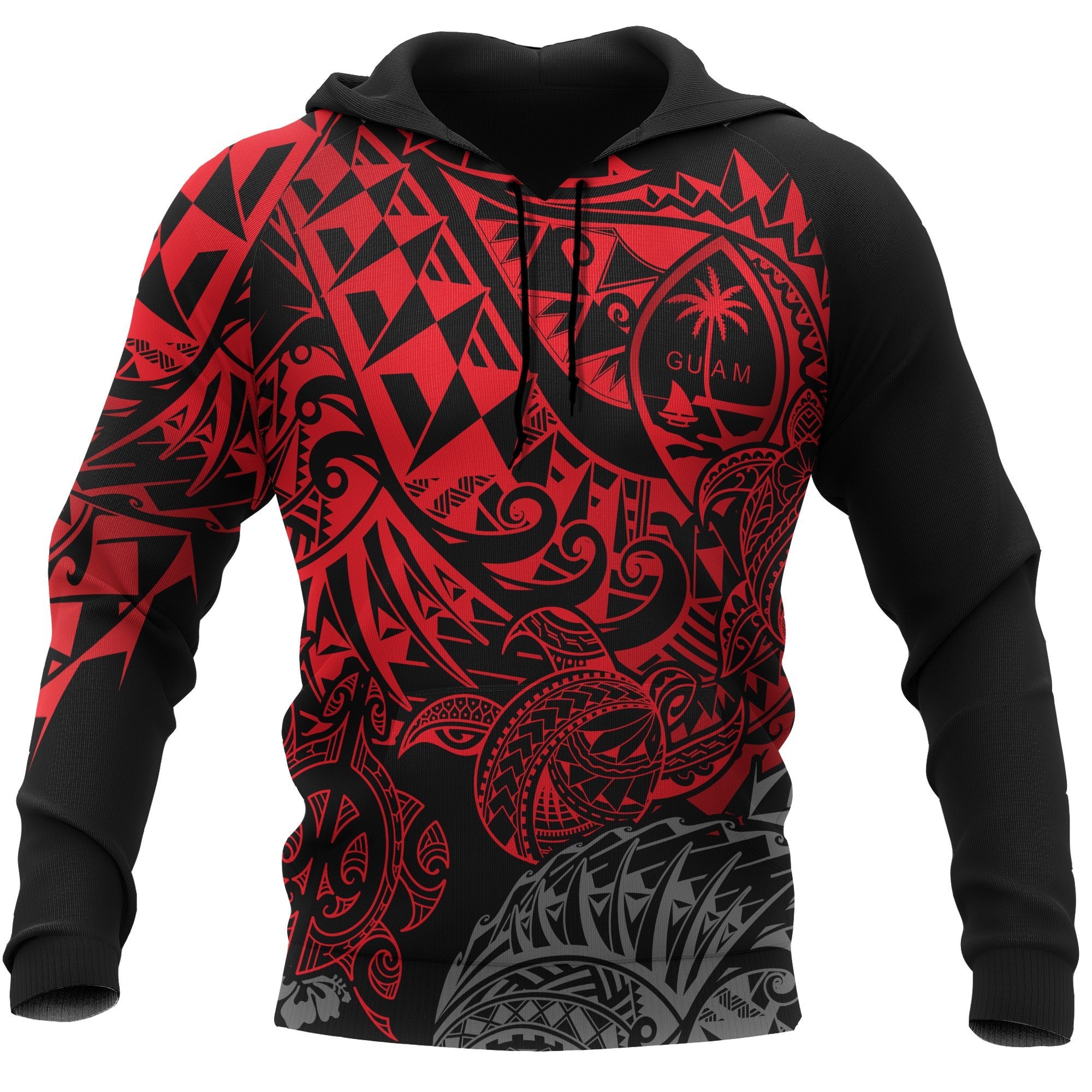 Guam Polynesian Hoodie Red Turtle Flowing Unisex Red - Polynesian Pride