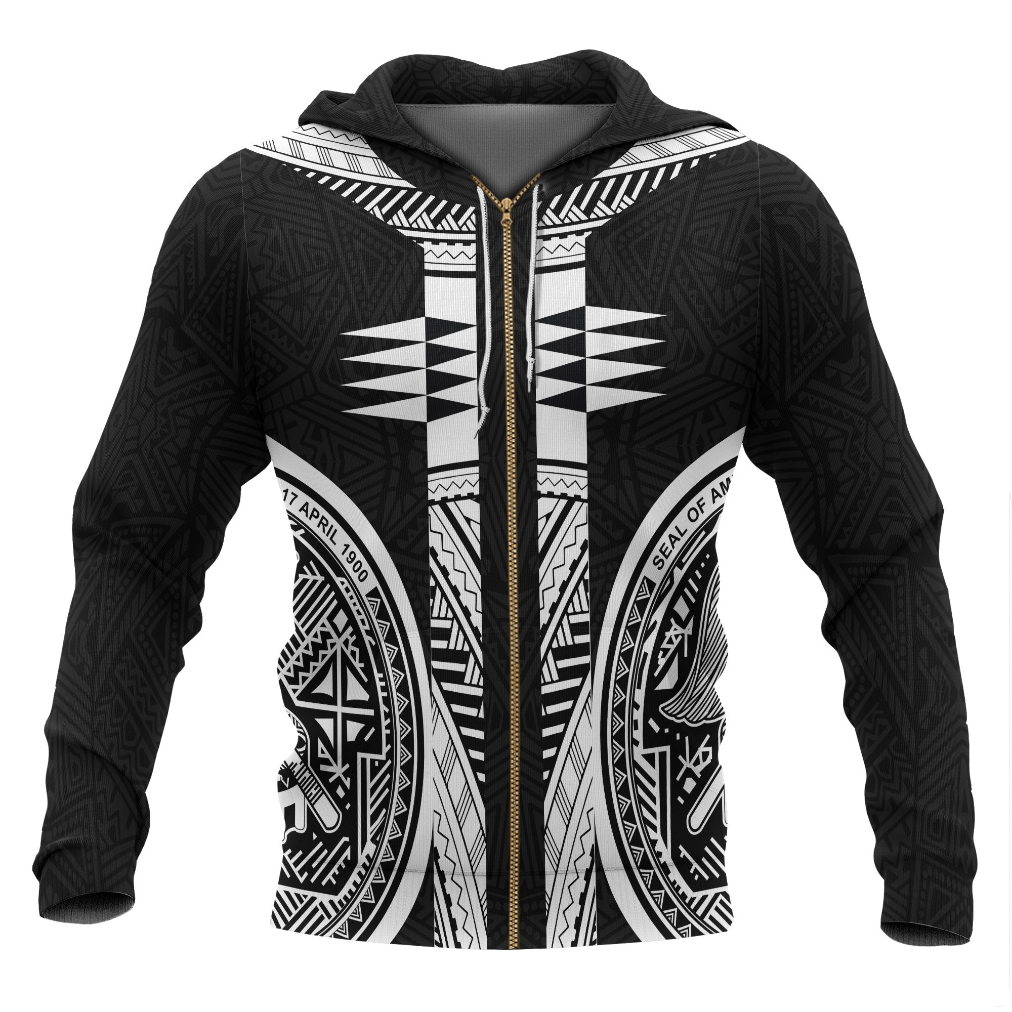 American Samoa Polynesian Zip up Hoodie Black Armor Tattoo Unisex Black - Polynesian Pride