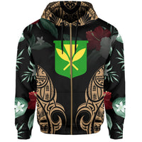 Polynesian Tropic Kanaka Maoli Hibiscus Hawaii Zip Hoodie Gold - Polynesian Pride