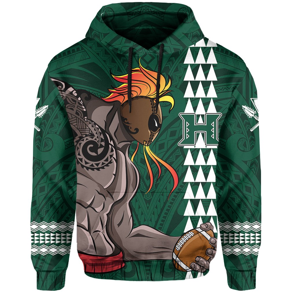 Polynesian Warrior Helmet Football Kanaka Kakau Hawaii Hoodie Green - Polynesian Pride