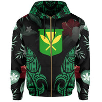 Polynesian Tropic Kanaka Maoli Hibiscus Hawaii Zip Hoodie Green - Polynesian Pride