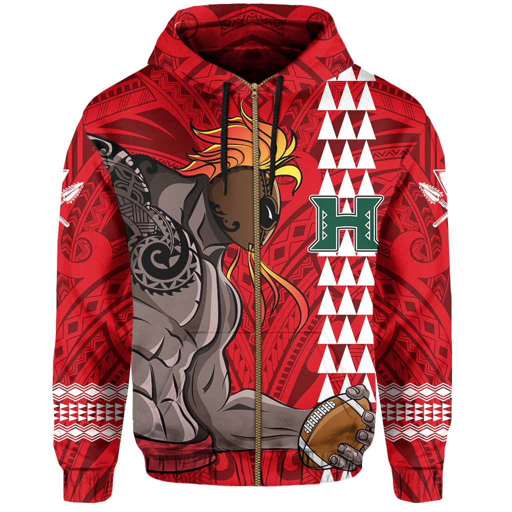 Polynesian Warrior Helmet Football Kanaka Kakau Hawaii Zip Hoodie Red - Polynesian Pride