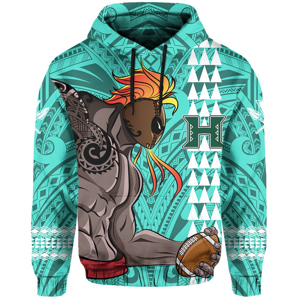 Polynesian Warrior Helmet Football Kanaka Kakau Hawaii Hoodie Turquoise - Polynesian Pride