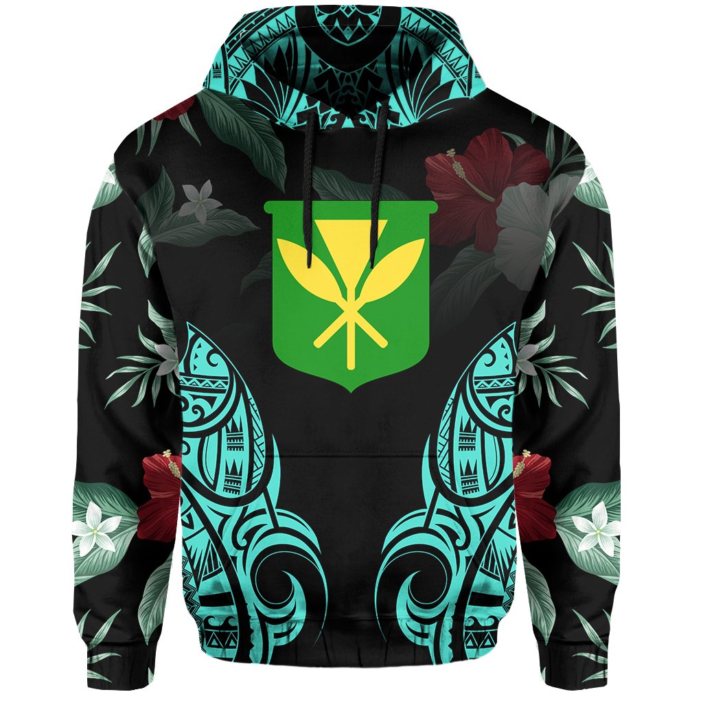 Polynesian Tropic Kanaka Maoli Hibiscus Hawaii Hoodie Turquoise - Polynesian Pride