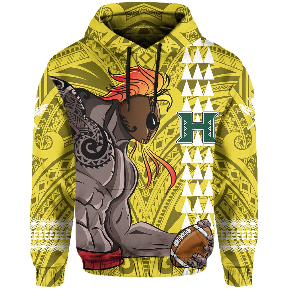 Polynesian Warrior Helmet Football Kanaka Kakau Hawaii Hoodie Yellow - Polynesian Pride