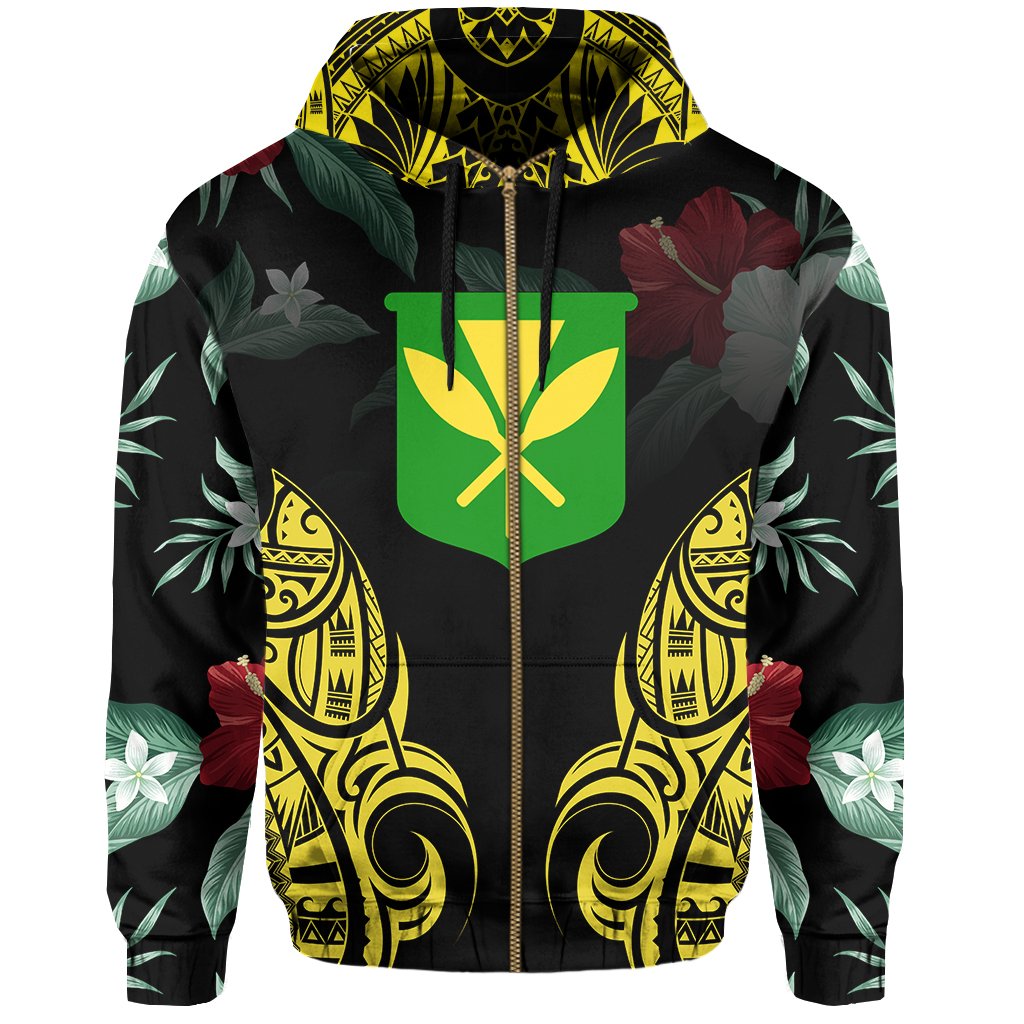 Polynesian Tropic Kanaka Maoli Hibiscus Hawaii Zip Hoodie Yellow - Polynesian Pride