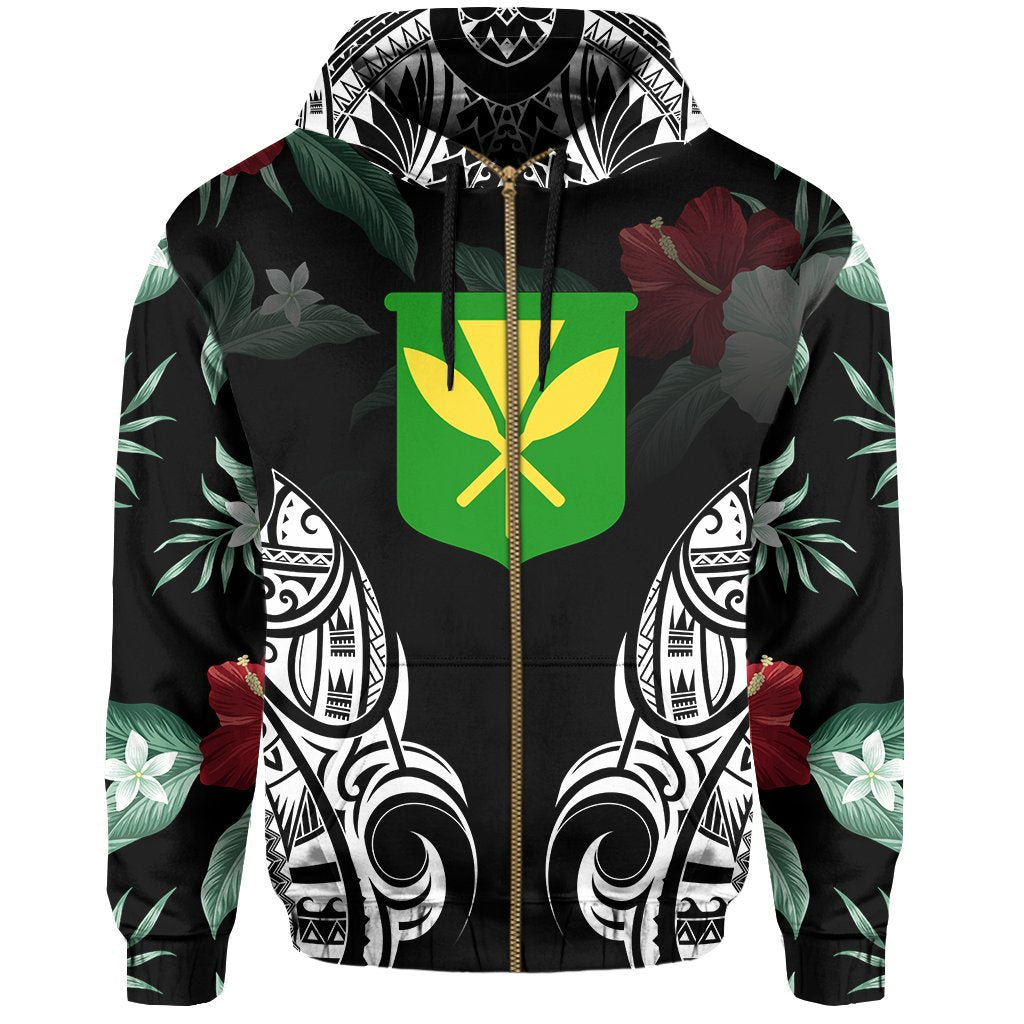 Polynesian Tropic Kanaka Maoli Hibiscus Hawaii Zip Hoodie White - Polynesian Pride