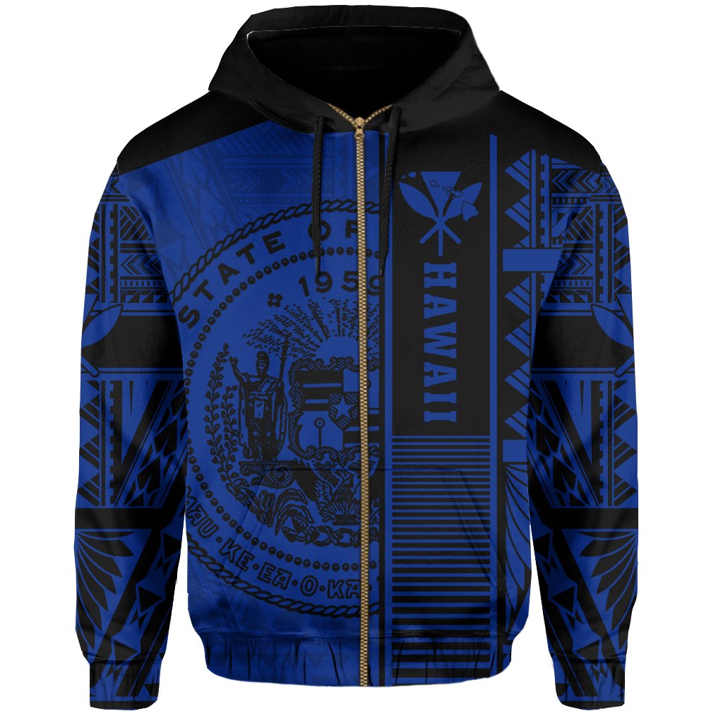 Polynesian Seal of Hawaii Zip Hoodie Blue NRP Style - Polynesian Pride