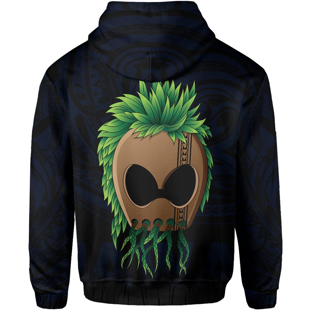 Polynesian Hula Man Helmet Hawaii Zip Hoodie Blue - Polynesian Pride