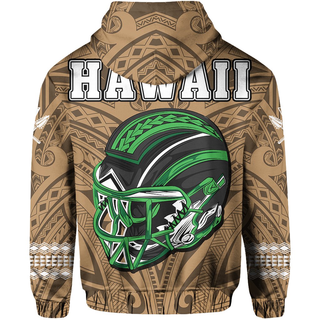 Polynesian Warrior Helmet Football Kanaka Kakau Hawaii Hoodie Gold - Polynesian Pride