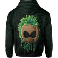 Polynesian Hula Man Helmet Hawaii Zip Hoodie Green - Polynesian Pride