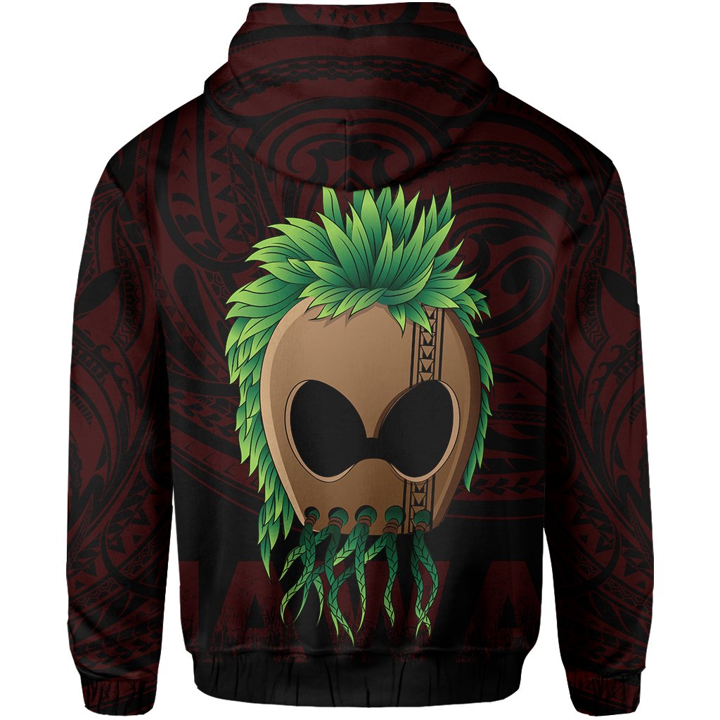 Polynesian Hula Man Helmet Hawaii Zip Hoodie Red - Polynesian Pride
