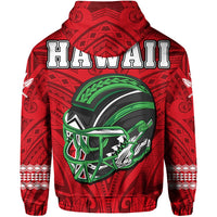 Polynesian Warrior Helmet Football Kanaka Kakau Hawaii Zip Hoodie Red - Polynesian Pride