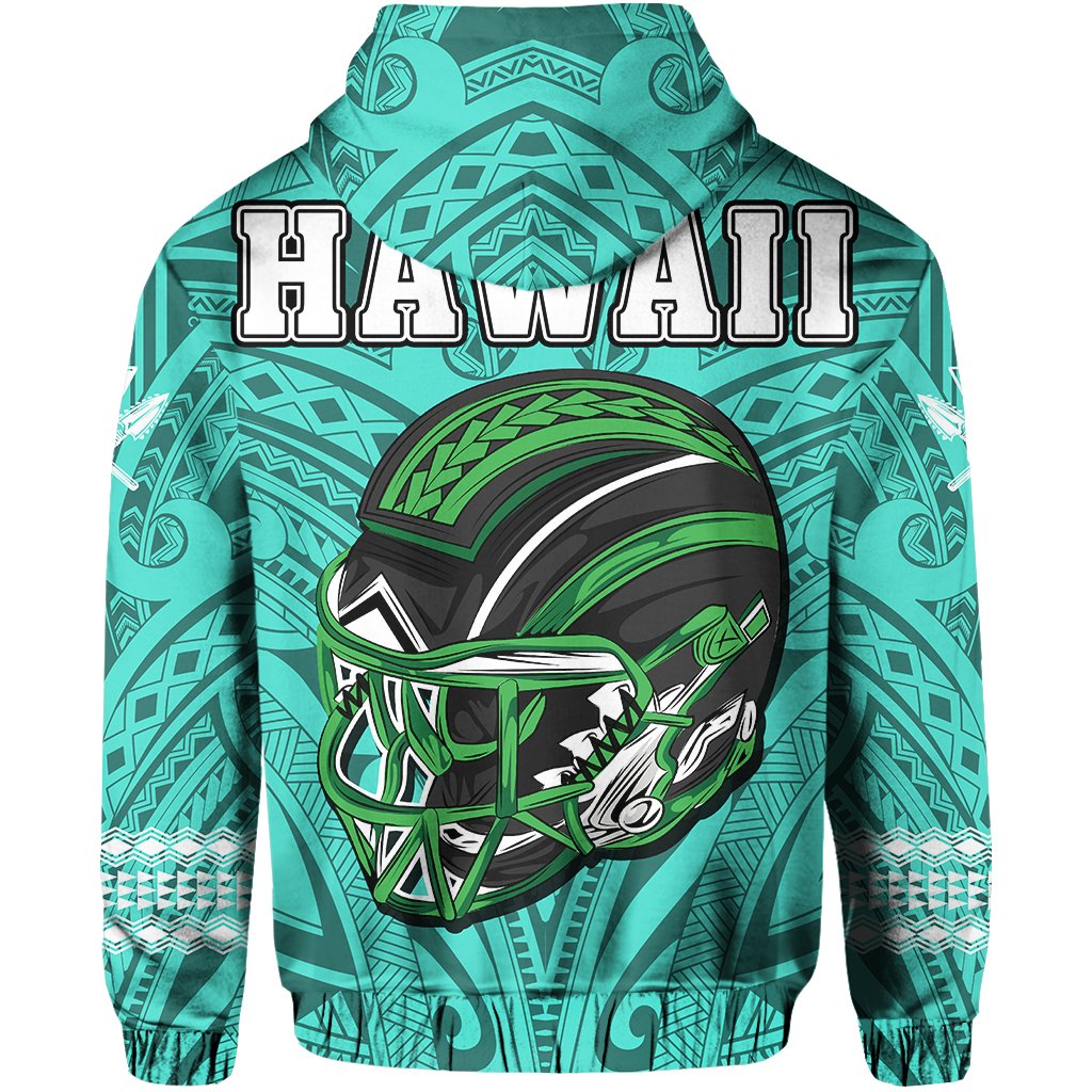Polynesian Warrior Helmet Football Kanaka Kakau Hawaii Hoodie Turquoise - Polynesian Pride