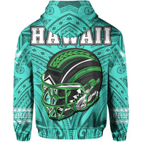 Polynesian Warrior Helmet Football Kanaka Kakau Hawaii Zip Hoodie Turquoise - Polynesian Pride