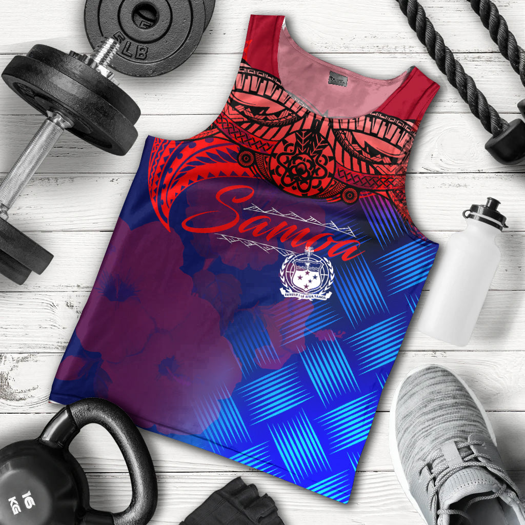 Samoa Polynesian Men Tank Top - Samoa Coat Of Arms With Lauhala Tribal Pattern Blue - Polynesian Pride